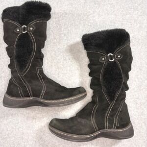 BareTraps Ellery Black Leather Faux Fur Mid Calf Winter Boots Womens 8M SDS